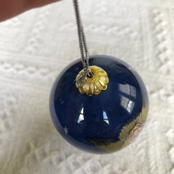 Vintage Hand-Painted Glass Angel Teardrop Ornament Navy Blue Cone 4.5" - Picture 6 of 7